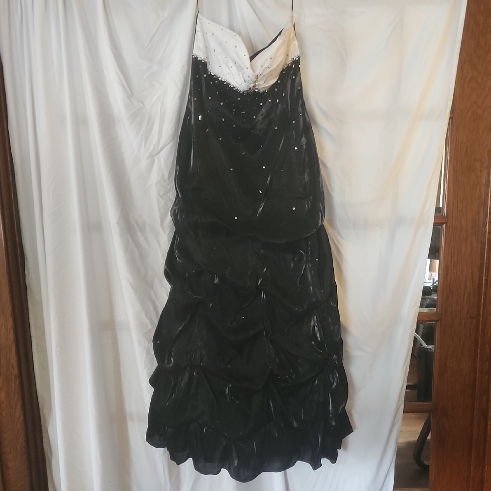 Jump Strapless Black and White Prom Dress